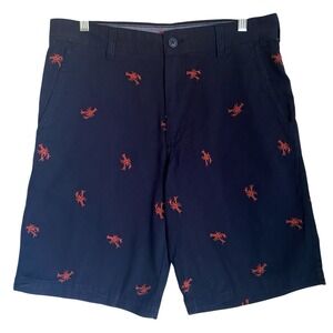 IZOD Saltwater Chino Shorts Men 32 Navy Lobster All Over Embroidery Coastal